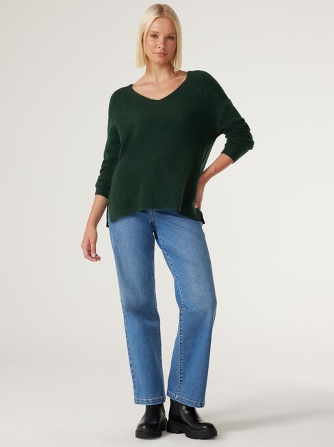 Avery V-Neck Knit, Forest Green, hi-res