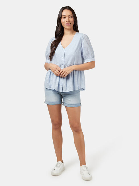 Charlotte Button Through Peplum Top, Blue, hi-res