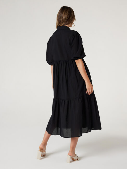 Hollywood Tiered Maxi Shirt Dress, Black, hi-res