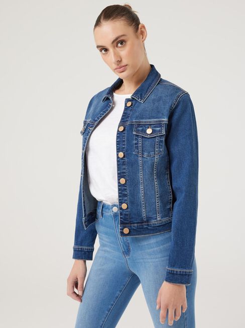 Classic Stretch Denim Jacket, Dark Vintage, hi-res