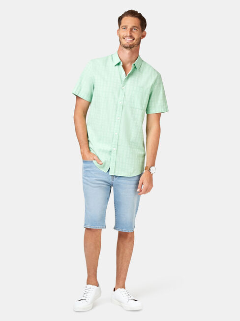 Leon Short Sleeve Textured Shirt, Green, hi-res