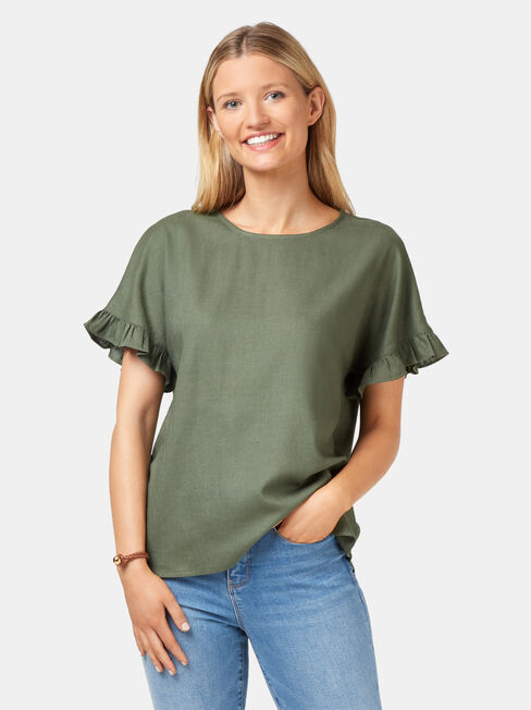 Fiona Ruffle Sleeve Top, Green, hi-res