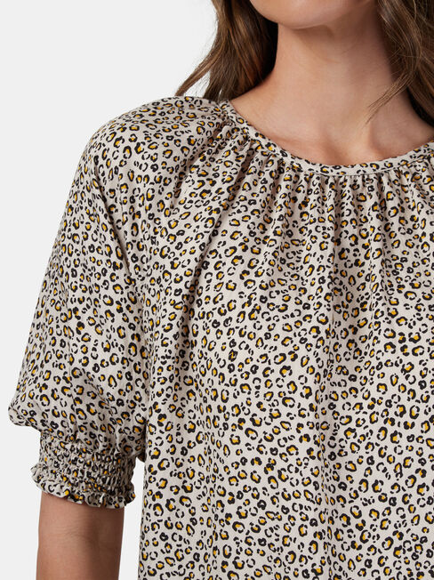 Kristine Shirred Sleeve Top, Print, hi-res
