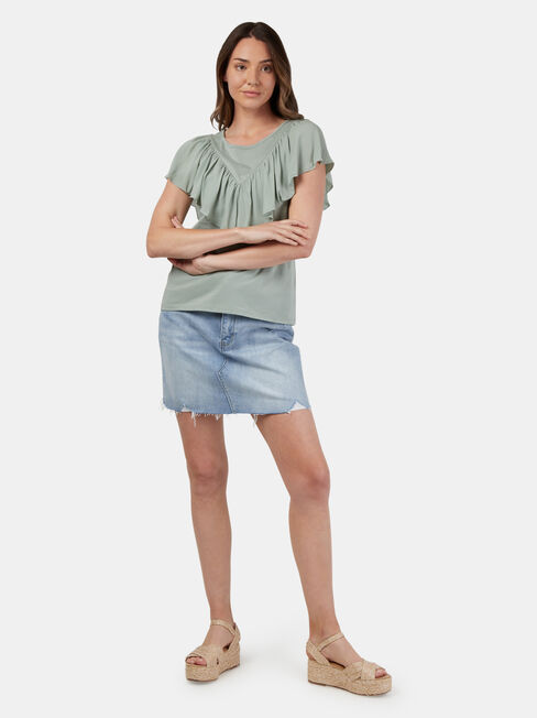 Fleur Frill Top, Green, hi-res