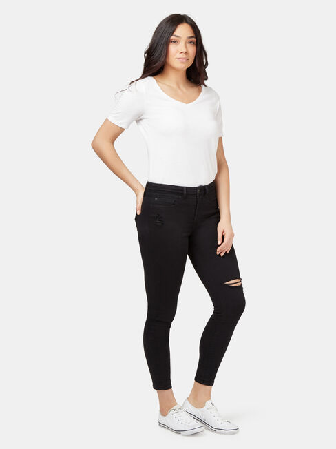 Isabelle Distressed Mid Waisted Skinny 7/8 Jeans Black, Black, hi-res