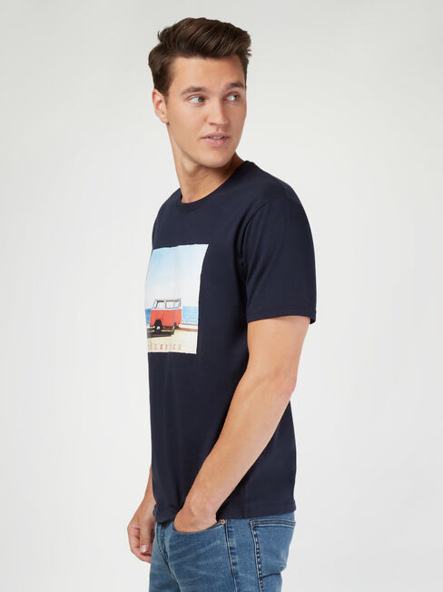 SS VW Beach Print Crew Tee, Blue, hi-res