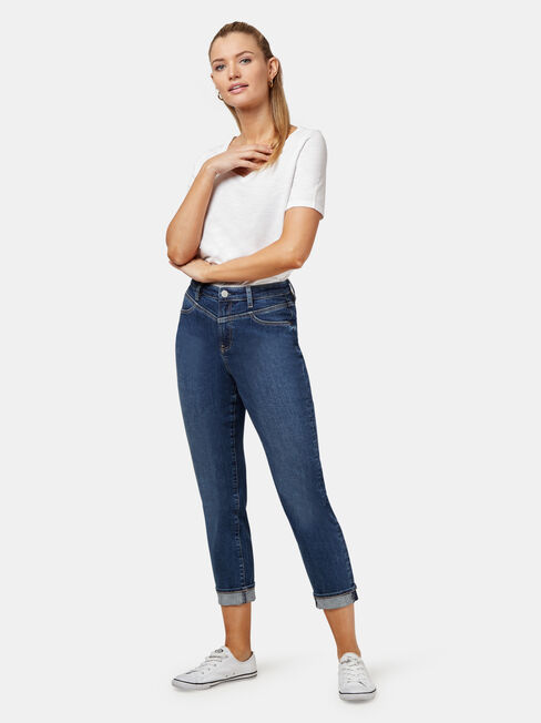Kelly Double Yoke High Waisted Crop Straight, Mid Indigo, hi-res