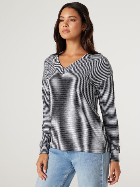 Viv V-Neck Soft Touch Top, Stripe, hi-res
