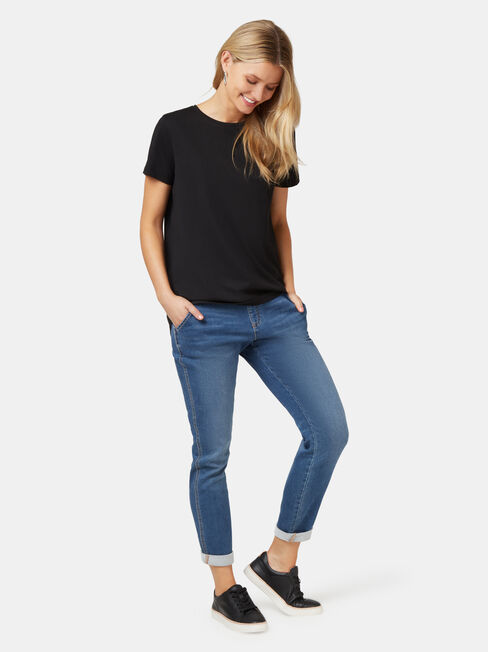 Curve Hem Crew Tee, Black, hi-res
