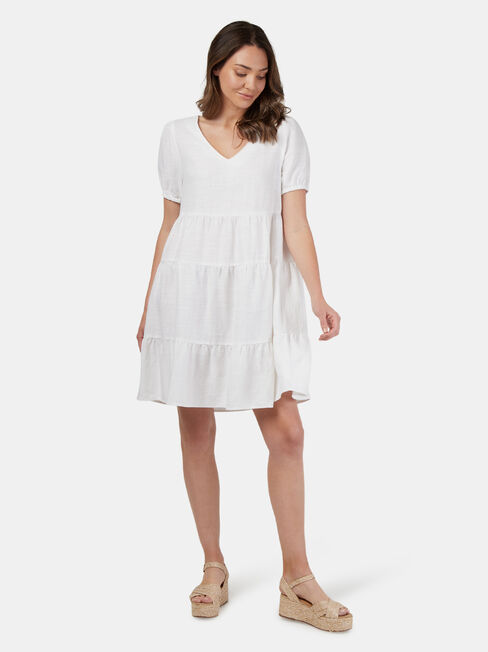 Emily Tiered V-Neck Dress, White, hi-res