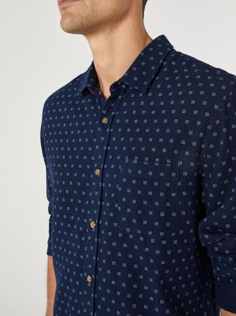 LS Rhodes Print Shirt, Blue, hi-res