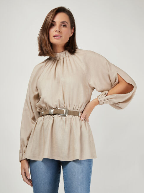 Jasmine Split Sleeve Blouse, Brown, hi-res