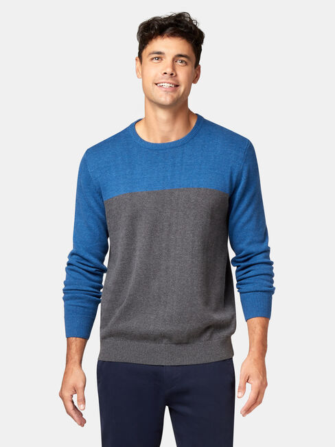 Conrad Block Crew Knit, Blue, hi-res