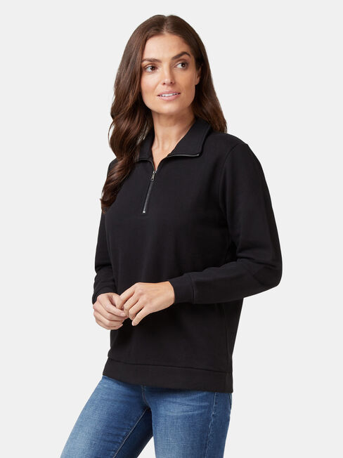Zip Front Sweat, Black, hi-res