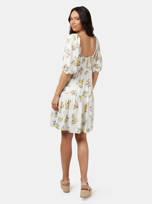 Rebecca Square Neck Dress, White, hi-res