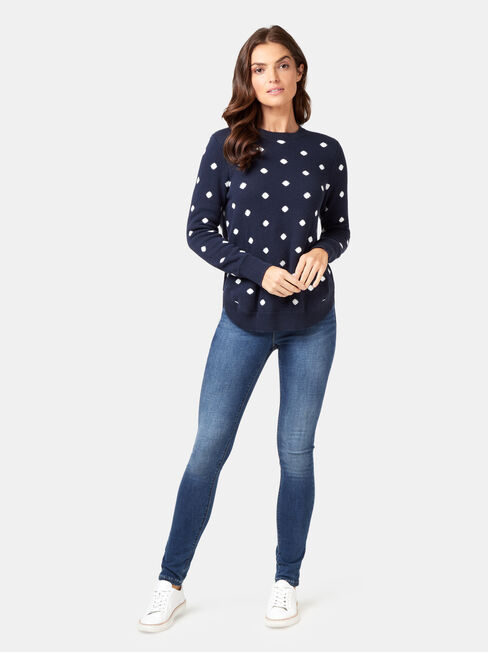 Alexa Irregular Spot Knit, White, hi-res