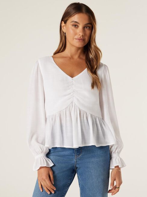 Donna Rouched Blouse, White, hi-res