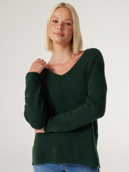 Avery V-Neck Knit, Forest Green, hi-res