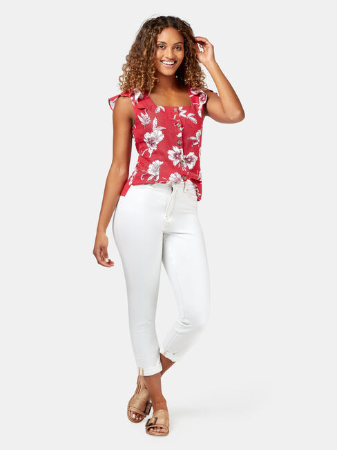 Missy Square Neck Top, Red, hi-res