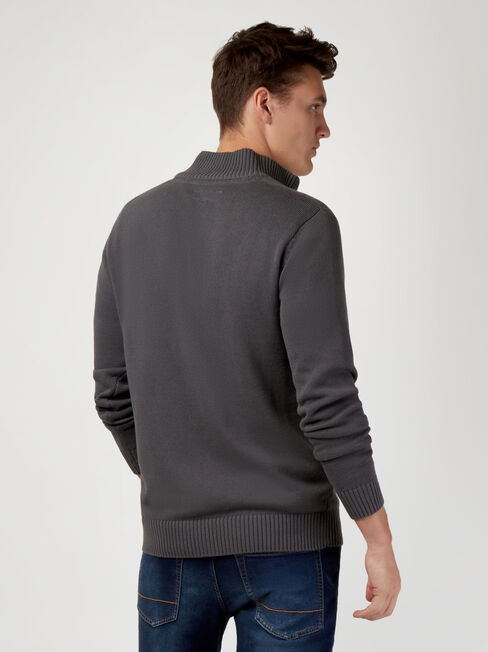 Ezra Funnel Zip Neck Knit, Black, hi-res