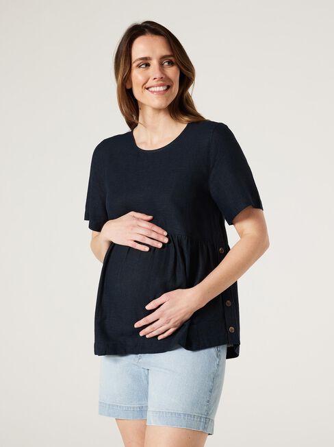 Gracie Side Button Maternity Top, Navy, hi-res