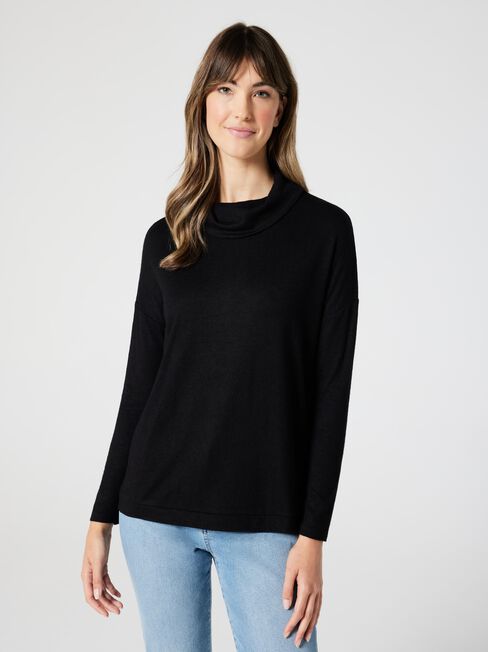 Amy Soft Touch Roll Neck, Black, hi-res