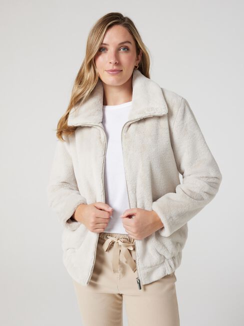 Dina Teddy Bomber Jacket, Oatmeal, hi-res