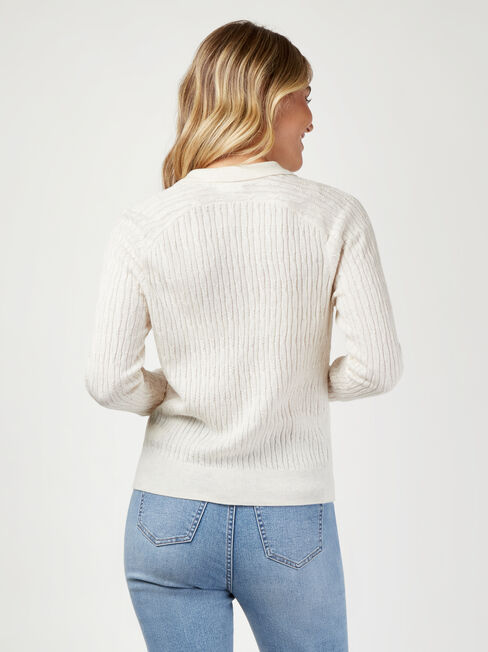 Zoey Half Button Polo Pullover, White, hi-res
