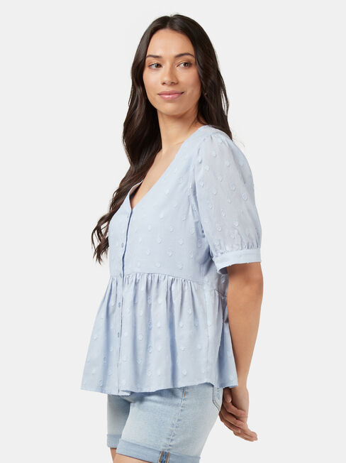 Charlotte Button Through Peplum Top, Blue, hi-res