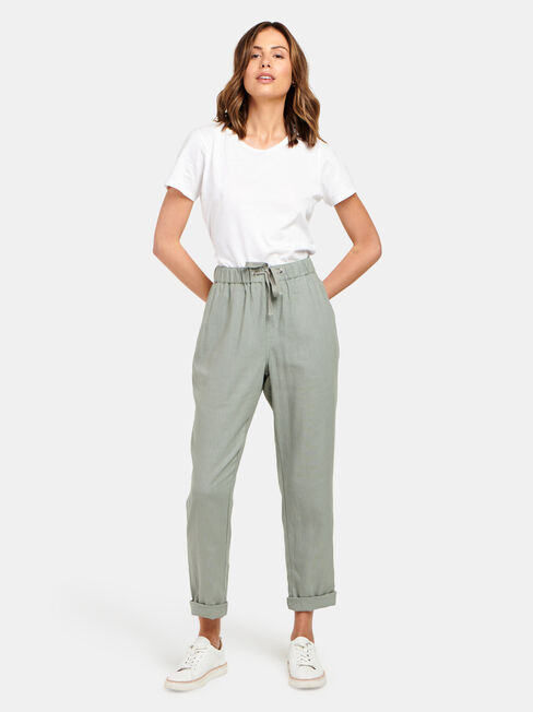 Linen Blend Pant, Green, hi-res
