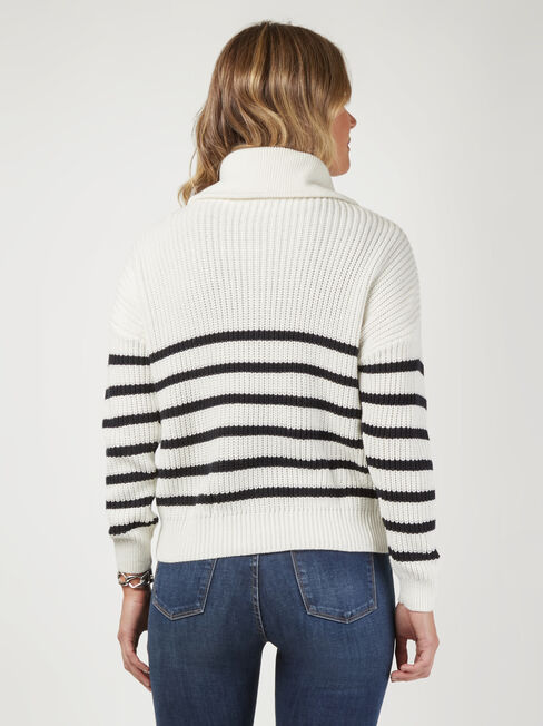 Josie Twin Zip Front Cardi, White & Navy Stripe, hi-res