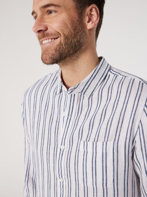 LS Hank Stripe Linen Shirt, White, hi-res