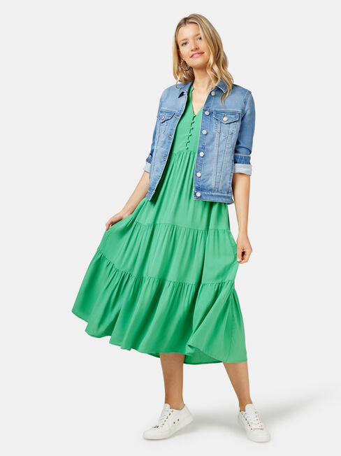 Esther Tiered Midi Dress, Green, hi-res