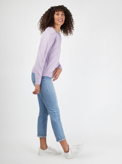 Emma Pointelle Knit, Purple, hi-res