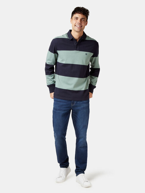 Cullen Long Sleeve Rugby Polo, Blue, hi-res