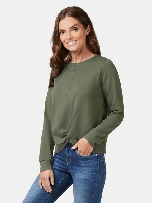 Natasha Twist Front Sweater, Green, hi-res
