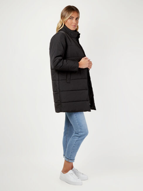 Ira Double Zip Longline Padded Jacket, Black, hi-res