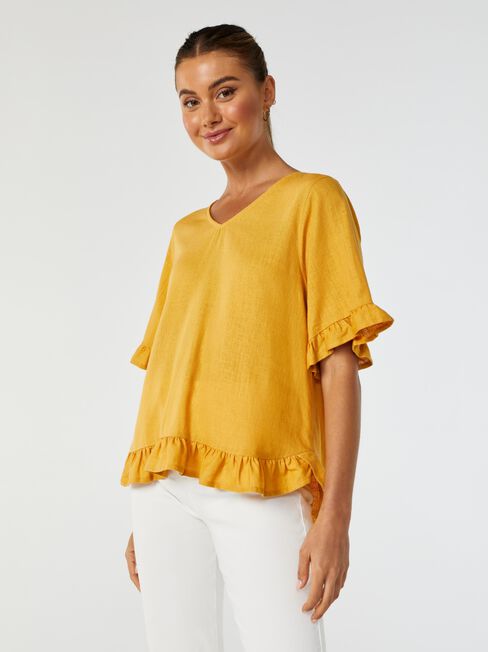 Ivy V Neck Ruffle Top, Orange, hi-res