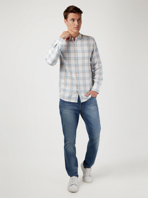 LS Boden Brushed Check Shirt, White, hi-res
