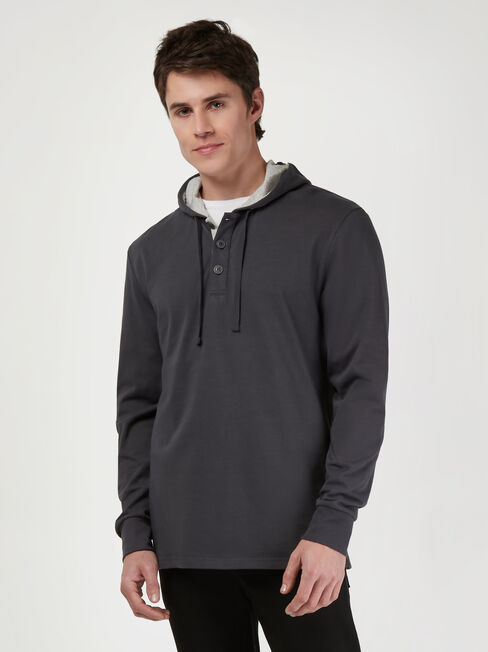 LS Mason Hooded Henley Top, Grey, hi-res