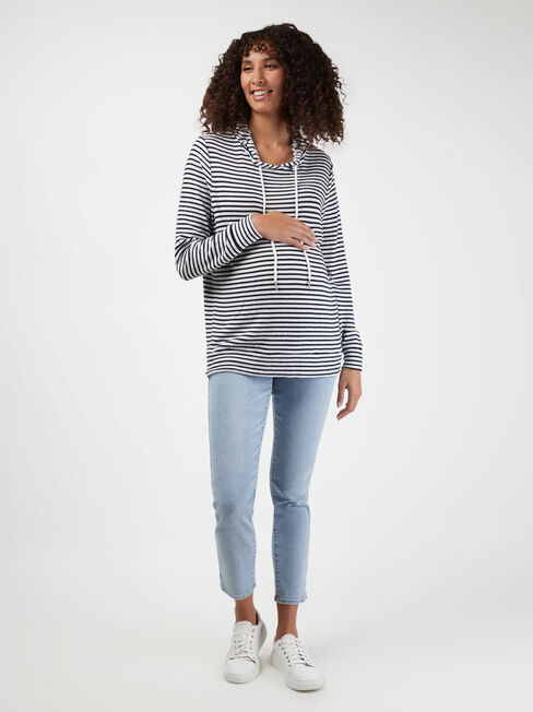 Carrie Side Zip Maternity Hoodie, Stripe, hi-res