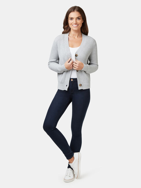 Camille Cropped Cardigan, Grey, hi-res