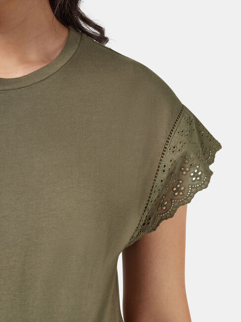 Elle Broderie Maternity Tee, Green, hi-res