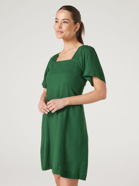 Victoria Flutter Sleeve Dress, Green, hi-res