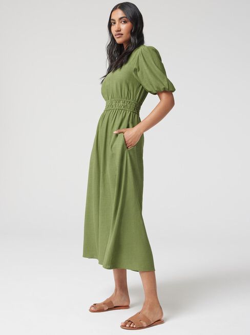 Senna Waisted Dress, Green, hi-res