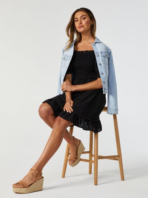 Sunny Shirred Bust Dress, Black, hi-res