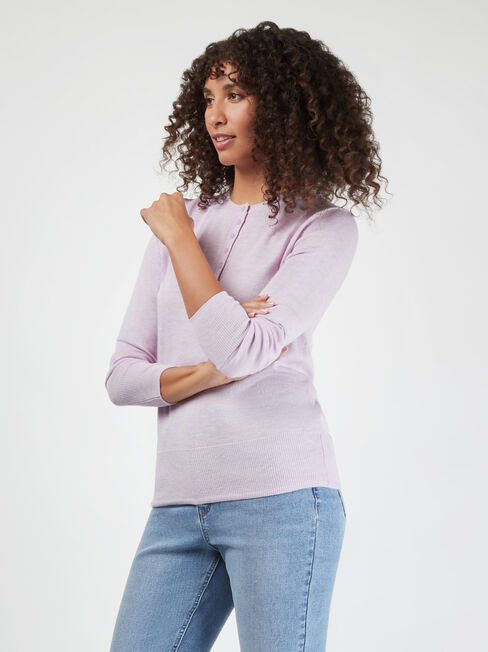 Jenny Fine Knit Henley, Pink, hi-res