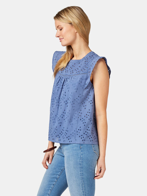 Gianna Broderie Top, Blue, hi-res
