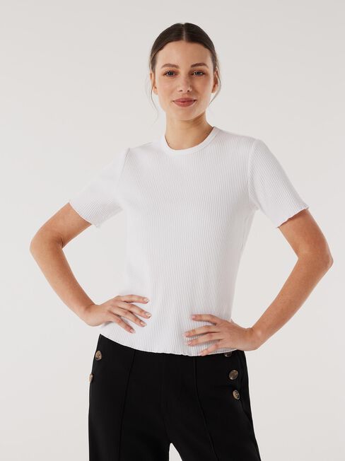 Lucy Lettuce Hem Rib Tee, White, hi-res