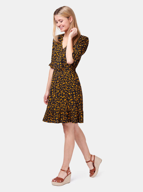 Isabel Cross Over Dress, Black, hi-res